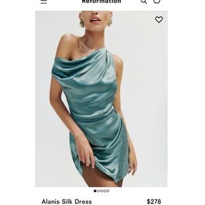 Reformation Alanis silk mini dress Verdigris color Like New off shoulder party